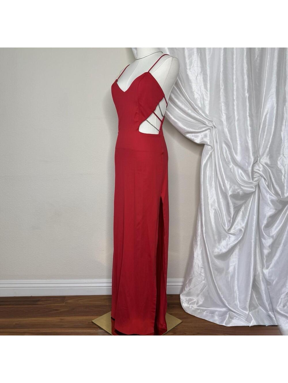 Vintage Atria Evening Gown Size Medium Red Bodycon Cutout Maxi Dress w/ Crystals